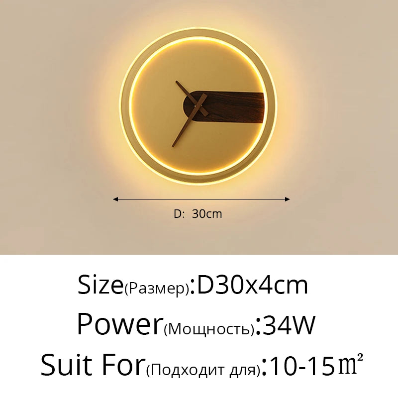 applique murale moderne horloge LED contemporain éclairage quotidien noir doré fixée mur