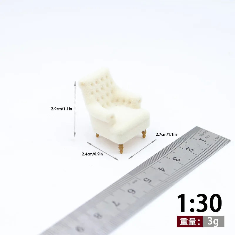 fauteuil miniature blanc velours épais boutons classique 14+ deco maison poupée imitation salon