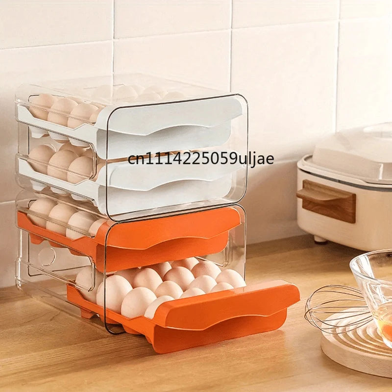 boîte rangement œufs transparente orange moderne poignées deux niveaux grande capacité pratique cuisine