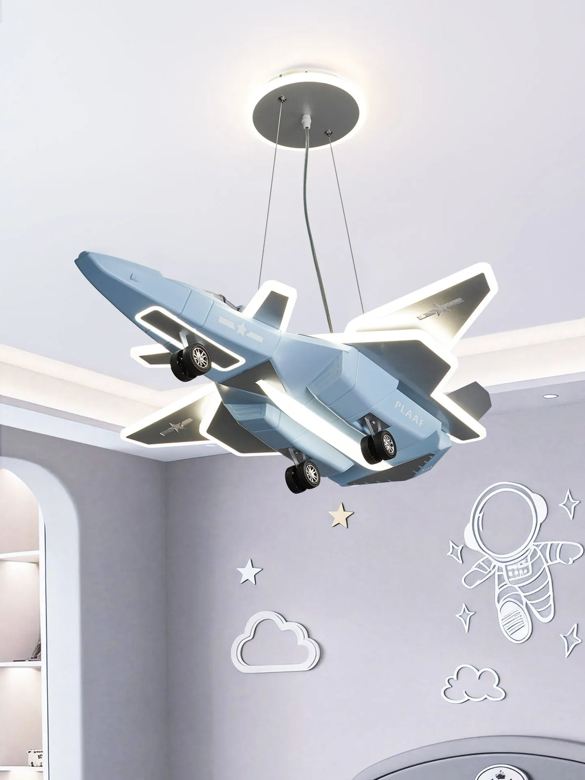 lampe suspension avion moderne gris blanc contemporain enfant chambre ventilateur lumière aéronef chambre enfants
