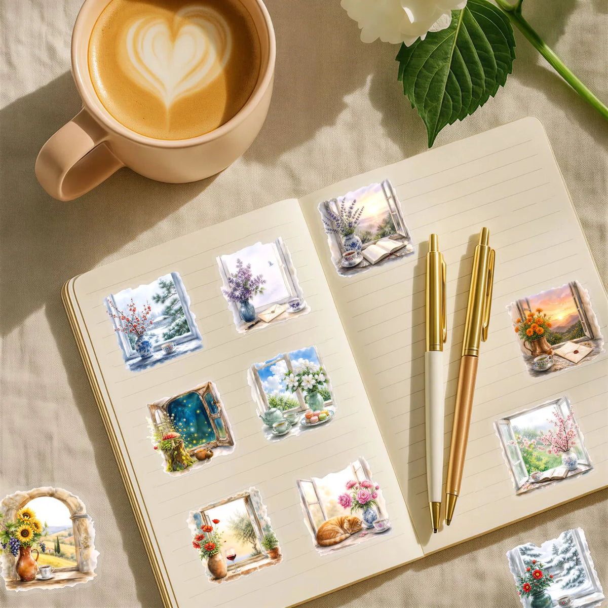 sticker floral paysage saisonnel aquarelle rustique adhésif opaque carnet téléphone portable vintage