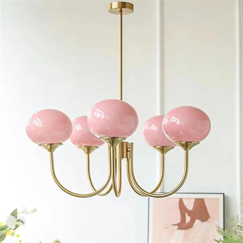 lustre moderne rose doré sphères brillantes opalescent semi encastré led