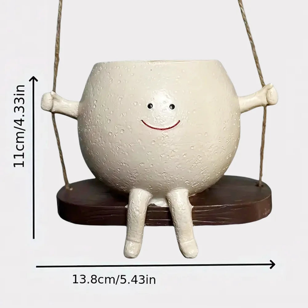 pots fleurs suspendus résine visage souriant chaise bascule balançoire tasse blanc personnaliséextérieurintérieur