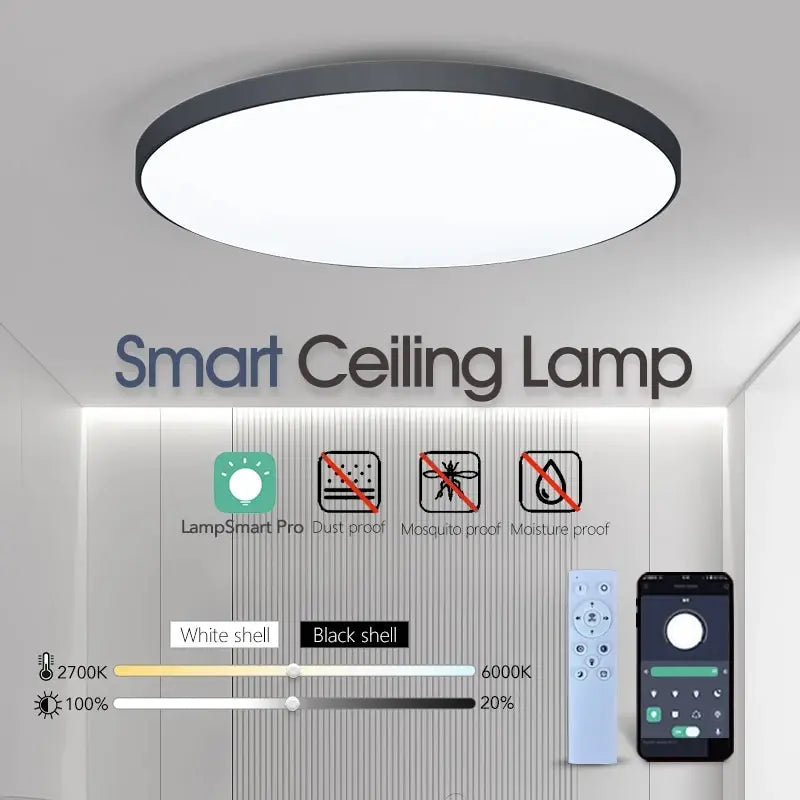 plafonnier led intelligent télécommande intensité variable moderne blanc noir gris minimaliste