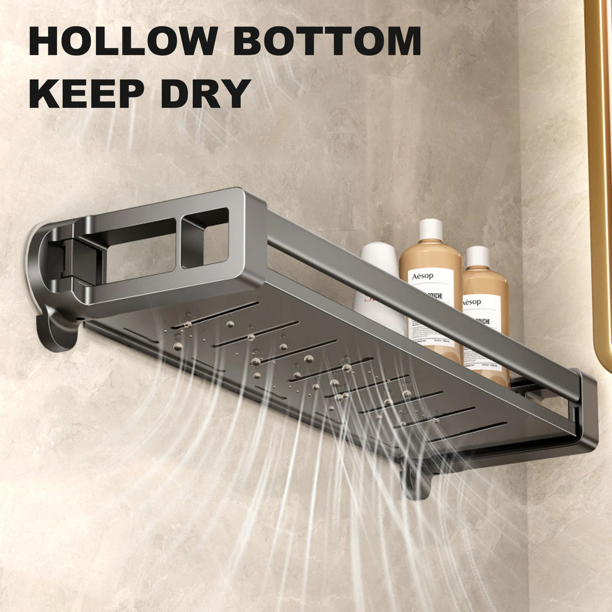 étagère salle bain ventouse aluminium moderne gris lisse minimaliste sans perçage mur suspension organisateur