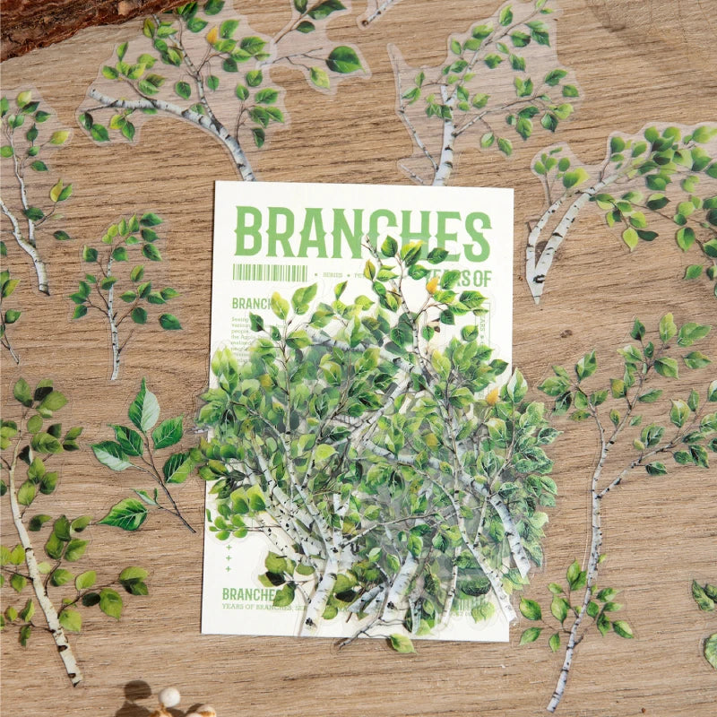 autocollants arbres branches feuilles fleurs scrapbooking étiquettes journal papeterie tasse planificateur transparents naturels
