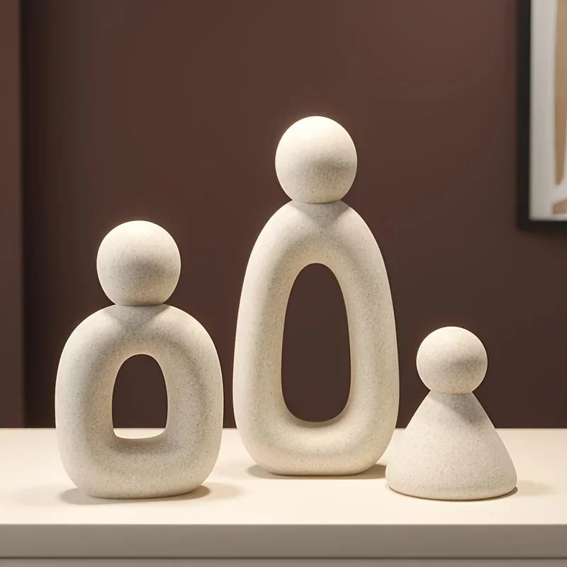 sculptures abstraites modernes minimalistes trois pièces décoration intérieure beige texturée minimaliste