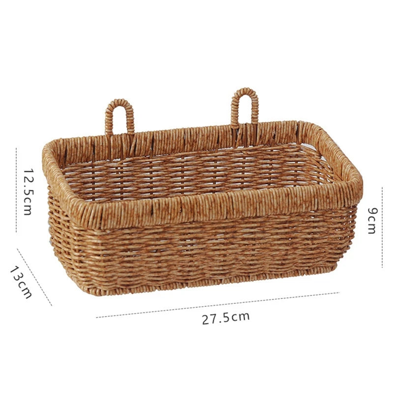 panier suspendu tressé osier rustique beige blanc orange rouge pommes fleurs décoration farmhouse