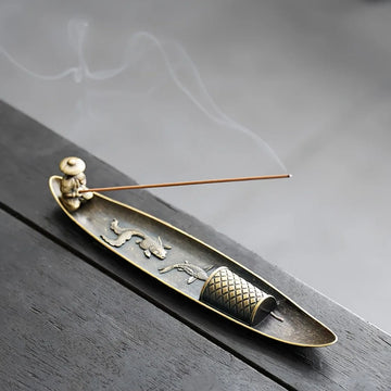 support encens bronze doré poissons géométrique artisanal aromathérapie décoration maison