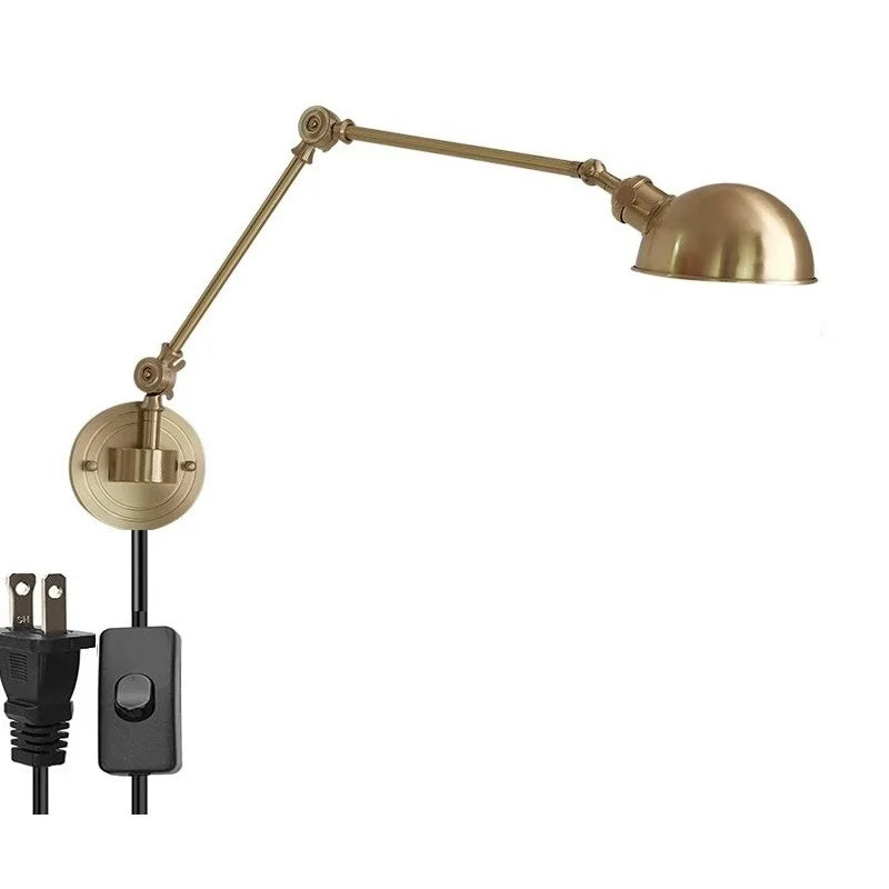 lampe murale industrielle dorée lisse fixée mur interrupteur câble électrique moderne cuisine chambre