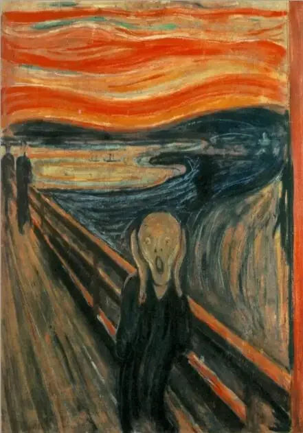 tableau abstrait the scream peinture huile lignes ondulées deco maison mur vertical orange noir