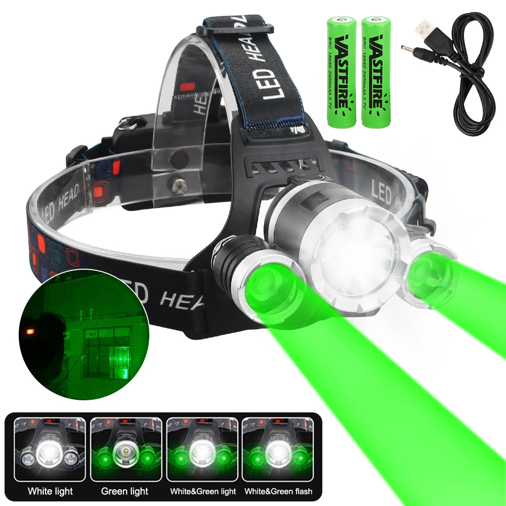 lampe frontale led noire rechargeable usb camping red verte blanche fixe ceinture