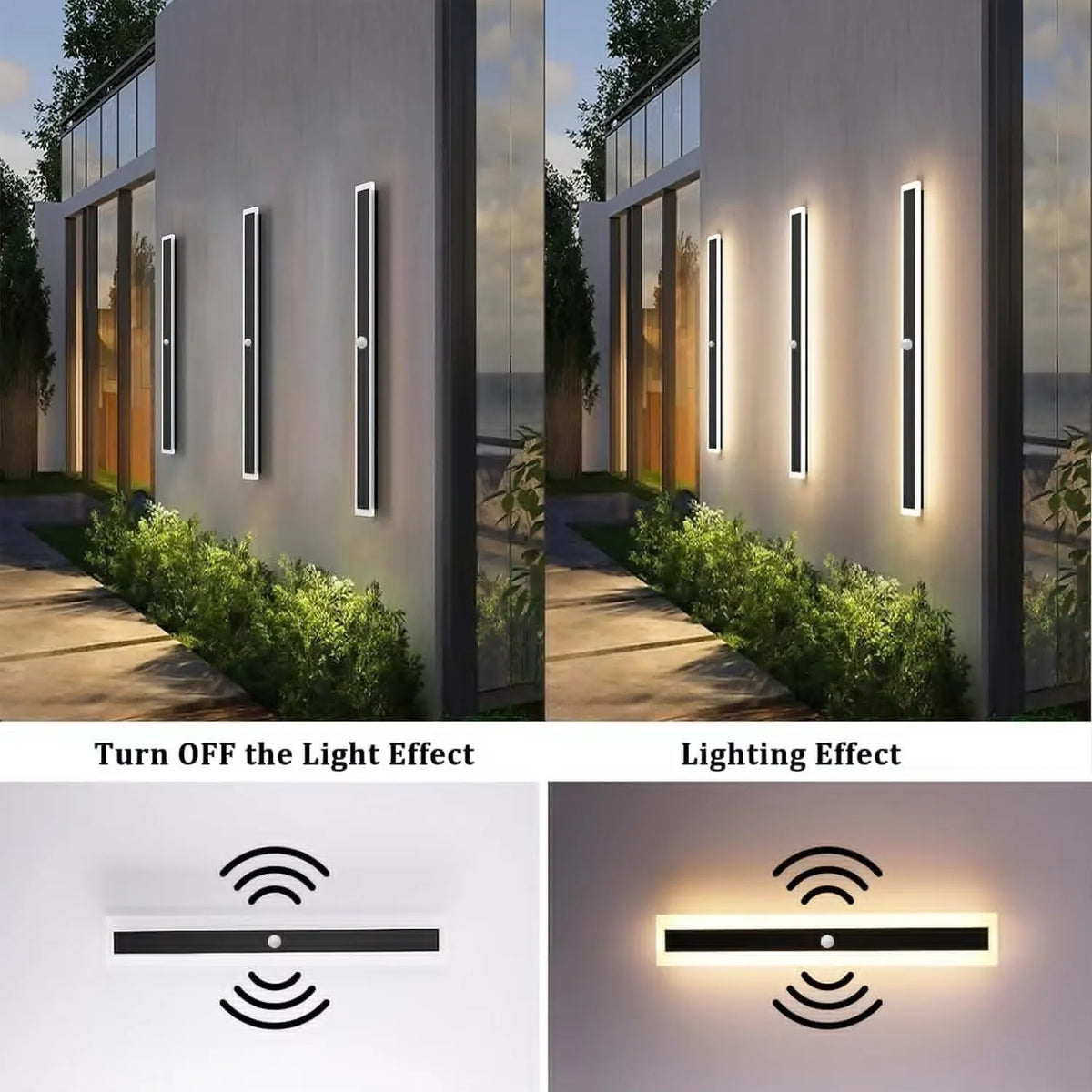 lampe murale extérieure led noir moderne détecteur mouvement ip65 waterproof abatjour acrylique