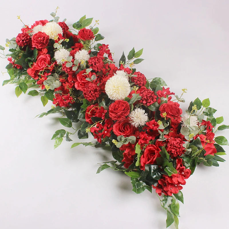 guirlande florale artificielle fleurs roses dahlias feuilles vertes décoration murale extérieure 100cm blanc rose