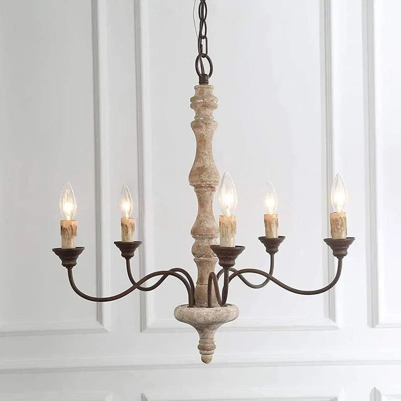 lustre suspendu bois rustique vintage marron foncé ampoules e14 62cm 59cm