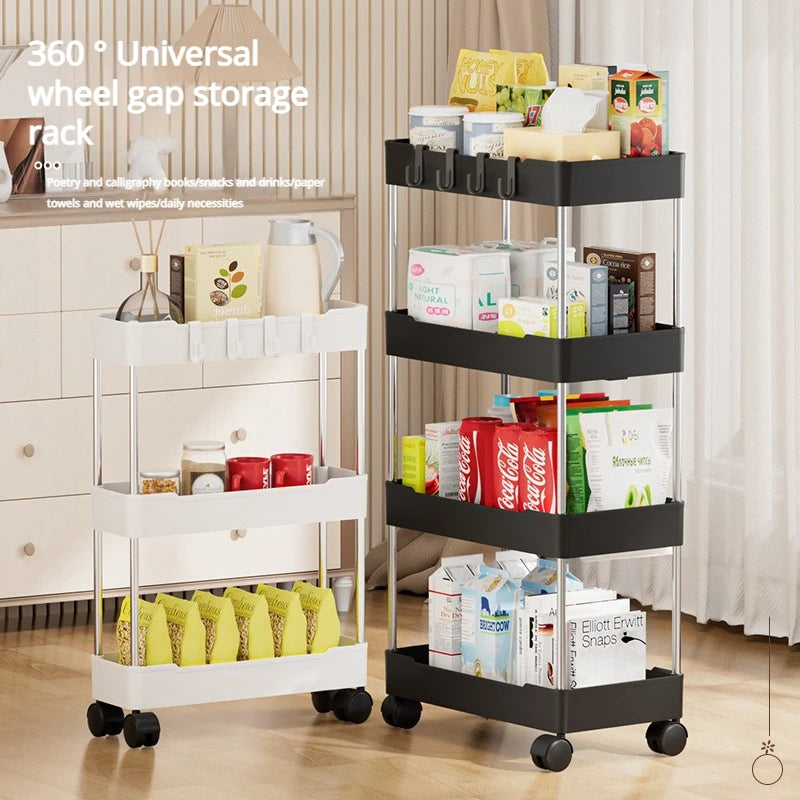 chariot rangement roulant noir blanc moderne 360° rotatif respectueux environnement trois niveaux salon buanderie