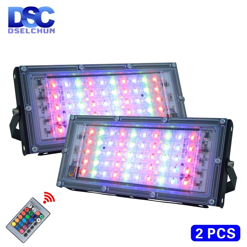 projecteur led noir multicolore ip65 moderne télécommande 220v 50w aluminium