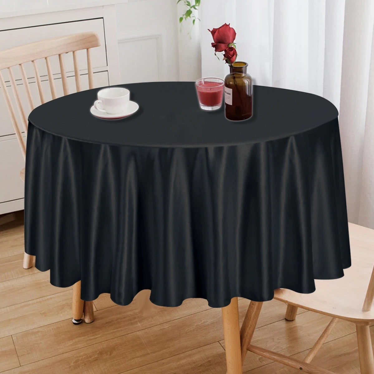 nappe table ronde satin blanc noir unie moderne opaquer 145cm 180cm 200cm 228cm