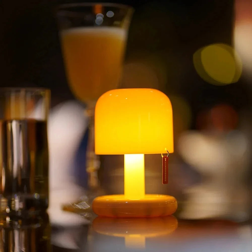 veilleuse rechargeable led lampe table coucher soleil ambiance moderne orange beige