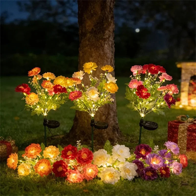 éclairage extérieur solaire fleurs artificielles bouquet lumineux moderne rouge jaune blanc violetextérieur patio jardin