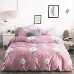 ensemble literie moderne housse couette drap plat taies oreiller fleurs gris rose blanc