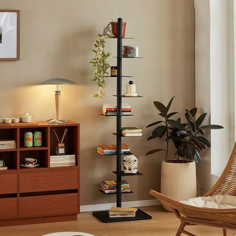 étagère arbre moderne minimaliste noir orange blanche rangement salon livres plantes décor