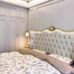 lit matelas double moderne bois beige motifs floraux single bed chambre coucher minimaliste
