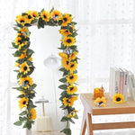 guirlande fleurs tournesol jaune vert feuilles naturelle decoration exterieure mariage anniversaire maison