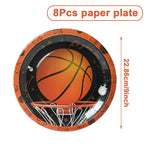 décoration fête anniversaire basket ball assiettes gobelets serviettes guirlande ballon bouteille table orange noir