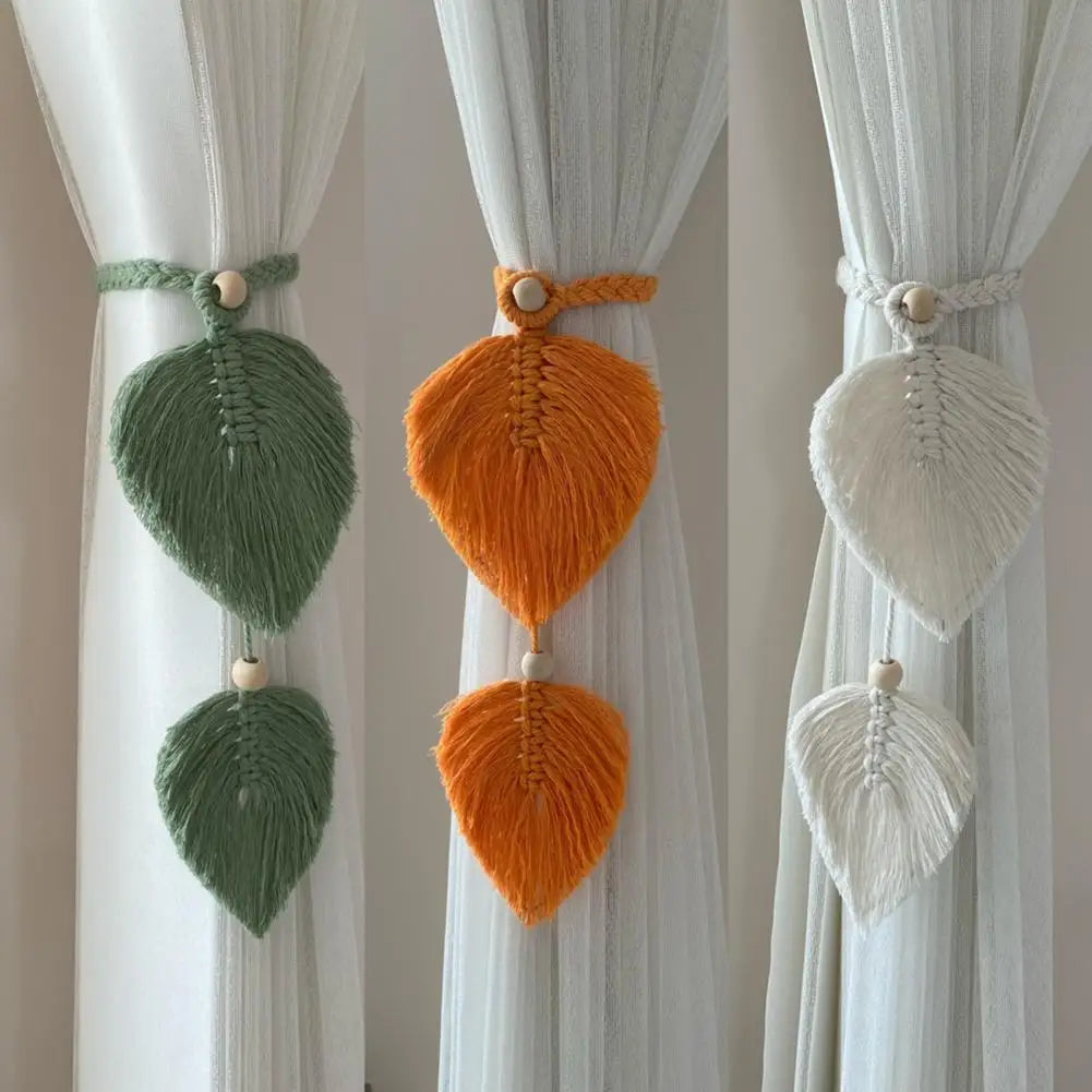rideau boho feuilles coeur tissage main blanches couleurs variées transparent artisanal
