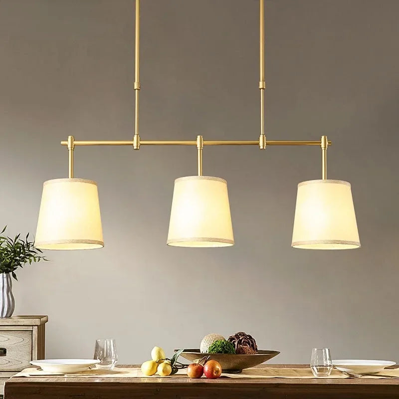 suspension lumineuse moderne lampes or beige tissu uni métal doré 82cm 70 92cm