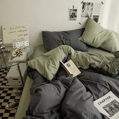 Parure de lit une personne gris microfibre housse couette drap taies oreiller