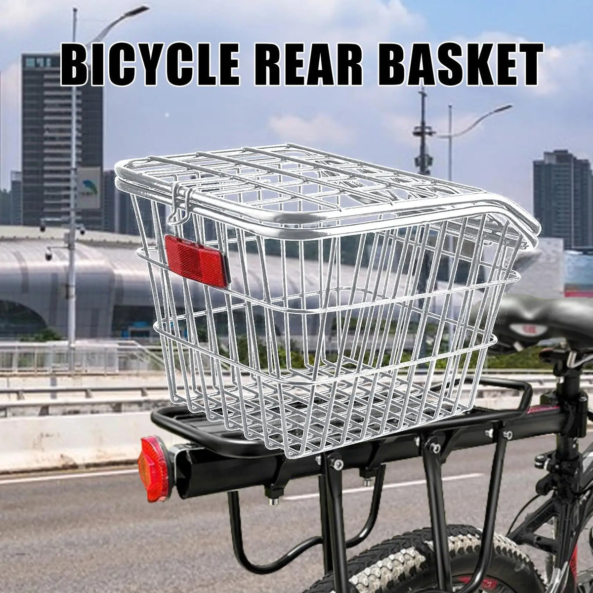 panier vélo arrière noir clips maille métallique sac rangement ciseaux pinces moderne
