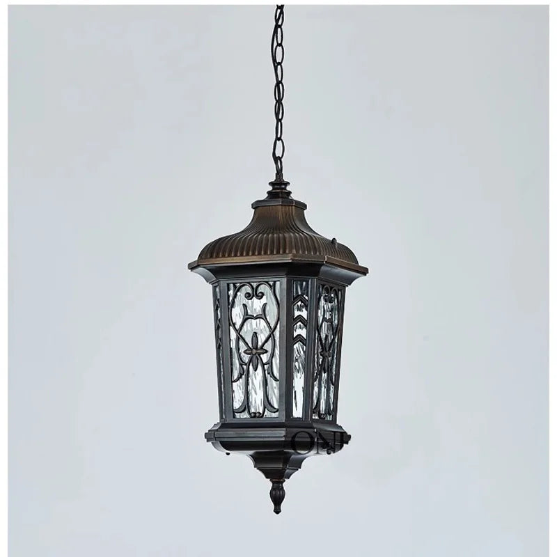 lampe suspendue art déco noir doré motifs floraux verre opalin led extérieure aluminium