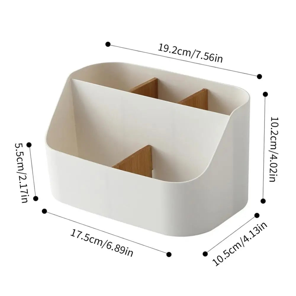 organisateur rangement blanc minimaliste compartiments cosmétiques maquillage bureautique multifonctionnels transparents modernes