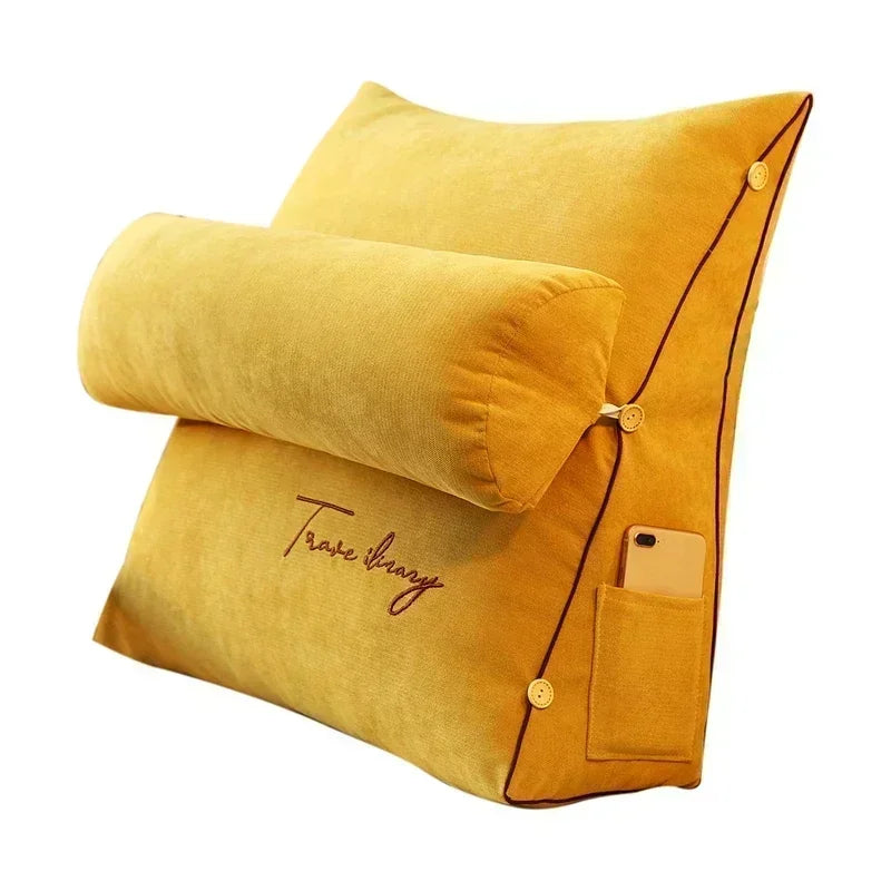 coussin multifonctionnel velours uni jaune bleu marine gris moderne amovible poche smartphone 45x20cm