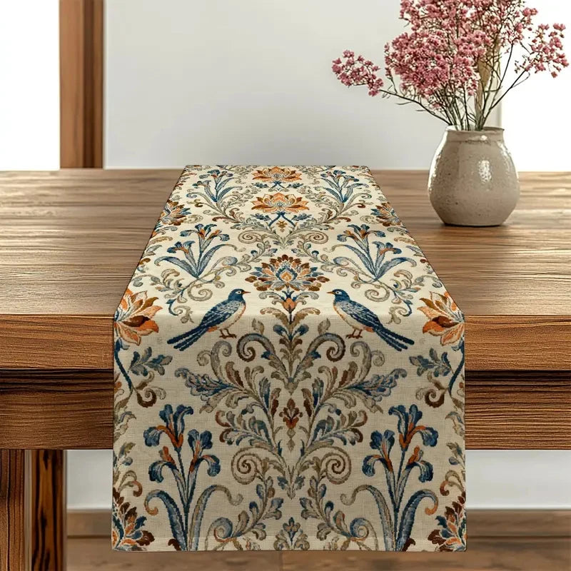 tableau chemin table floral oiseaux beige bleu orange marron classique résistant l'eau sans odeur