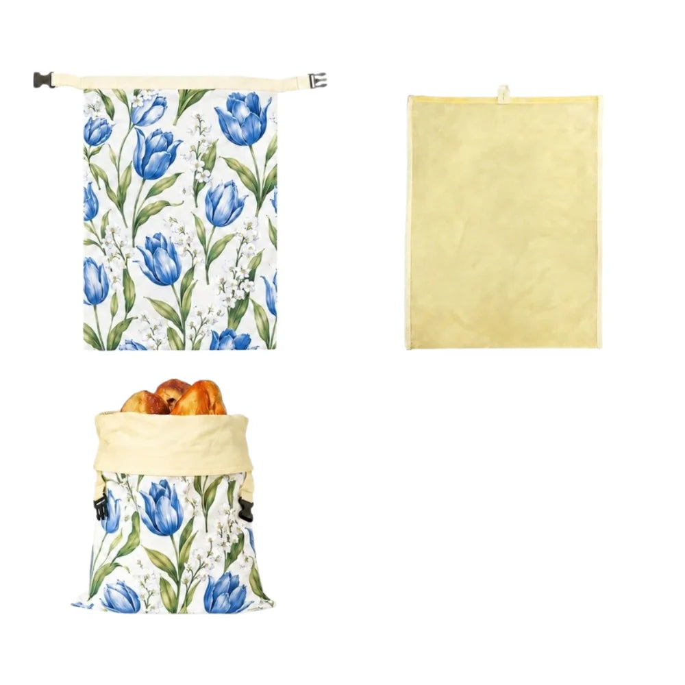 sac rangement multi usages tissu motifs floraux moderne beige jaune vert blanc boucle zip