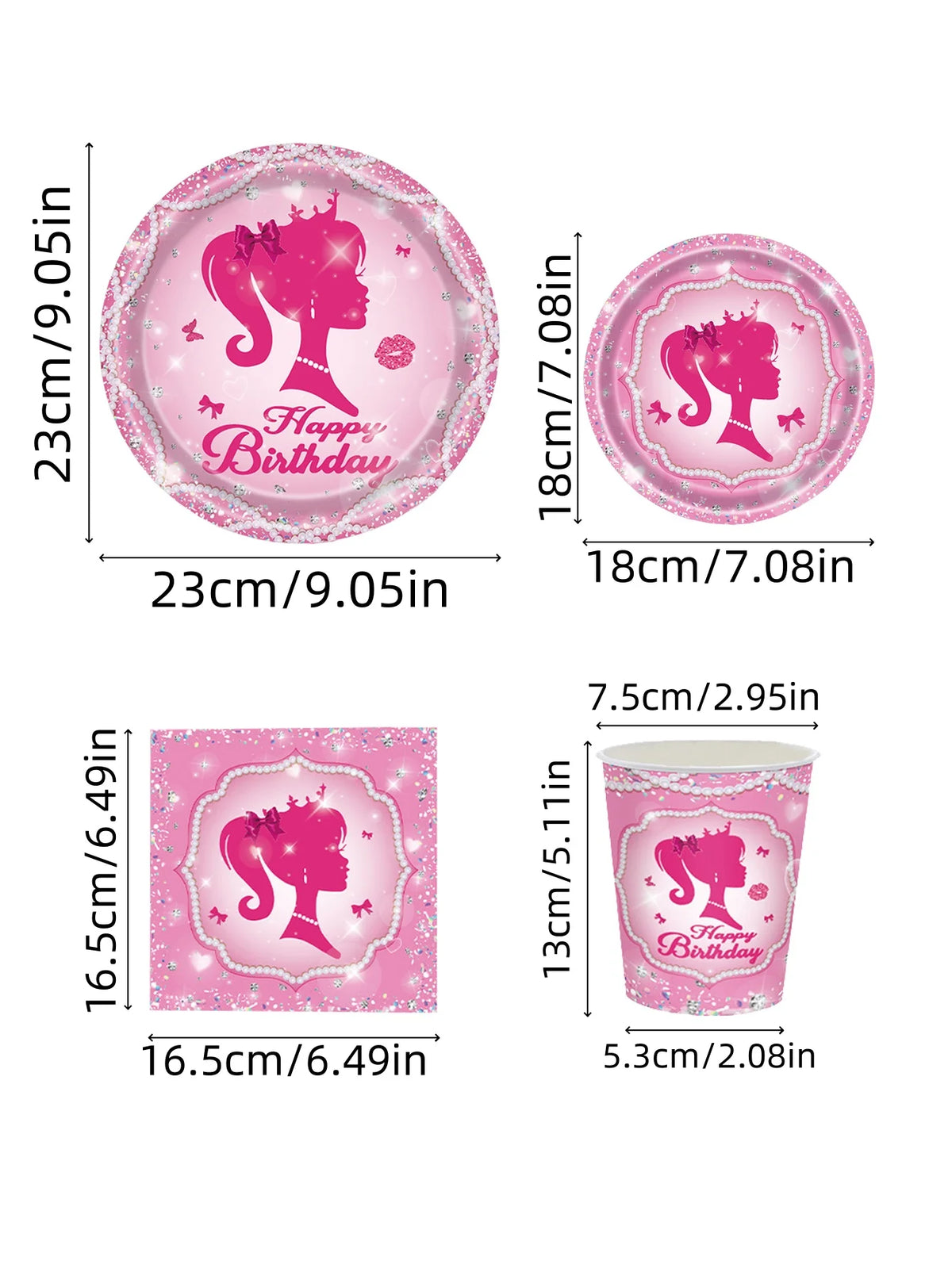 vaisselle jetable rose princesses strass papillons happy birthday 7in 9in 9oz assiettes verres serviettes