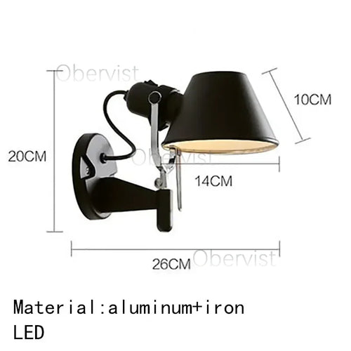 lampe murale articulée métal noir aluminium moderne lecture chambre éclairage réglable bras long