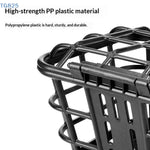 panier avant vélo électrique noir structure grille couvercle poignée fixations utilitaire rangement sac plastique