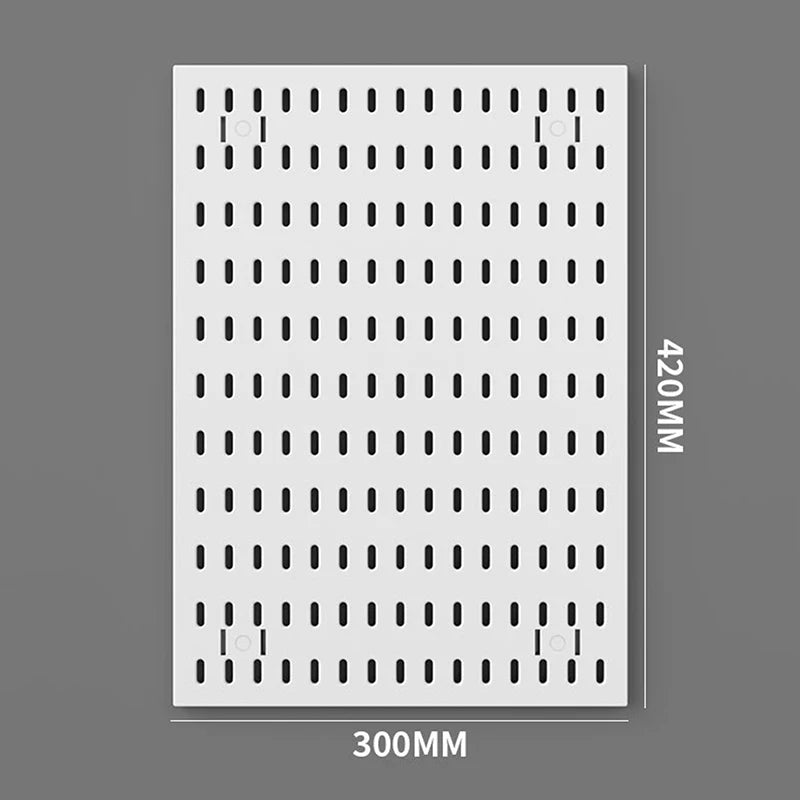panneau rangement perforé blanc moderne fixation murale porte clés cache câbles support plante horloge