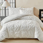 housse couette taies d'oreiller 3pc rose brodée franges classique lit king size polyester Jacquard