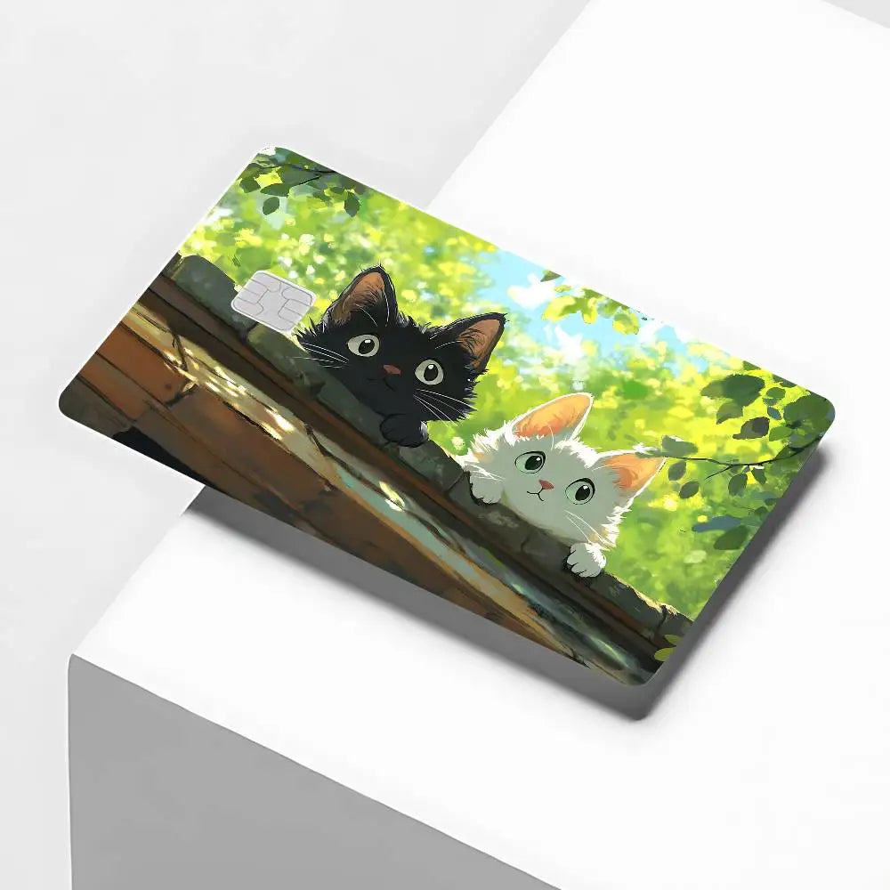 cartes credit personnalisables illustration chats noirs blancs fond nature adhésif inclusion fourrure animé collectionneau