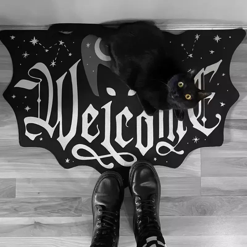 tapis daccueil halloween welcome lune étoiles noir blanc moderne antidérapant résistantintérieurextérieur
