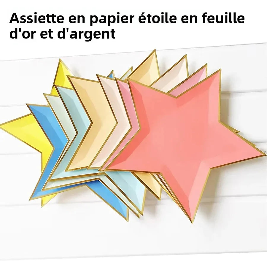 assiettes jetables papier étoiles doré argenté moderne festives anniversaire mariage fêtes enfants transparentes opaques