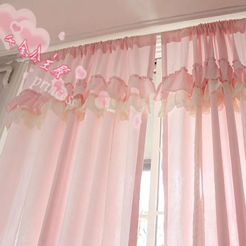 rideaux romantiques rose ruffles transparence girly princess chambre féminine decorationintérieur