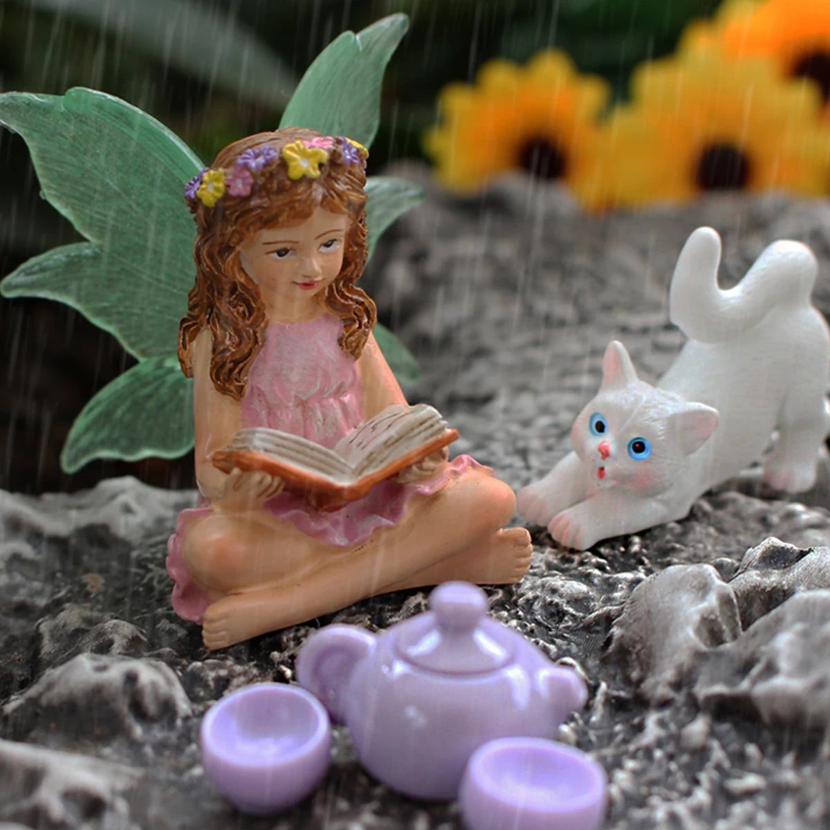 statues fées fleurs résine mariage miniatures jardin féeriques accessoires pots fleurs ailes chapeau fleuri