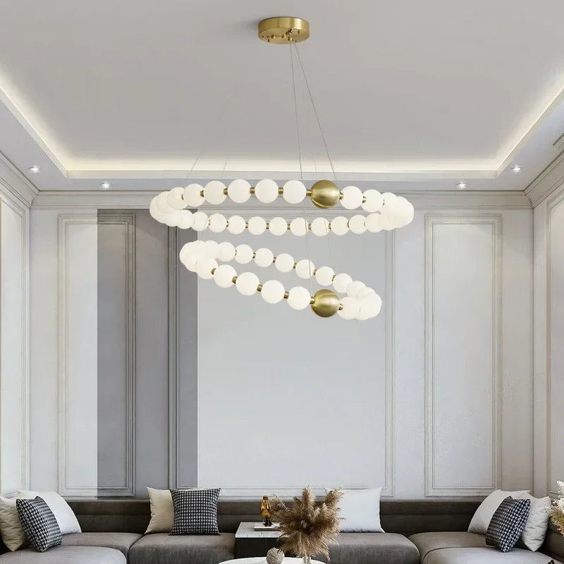 lustre suspension moderne blanc doré sphériques scandinave salon salle manger luxe