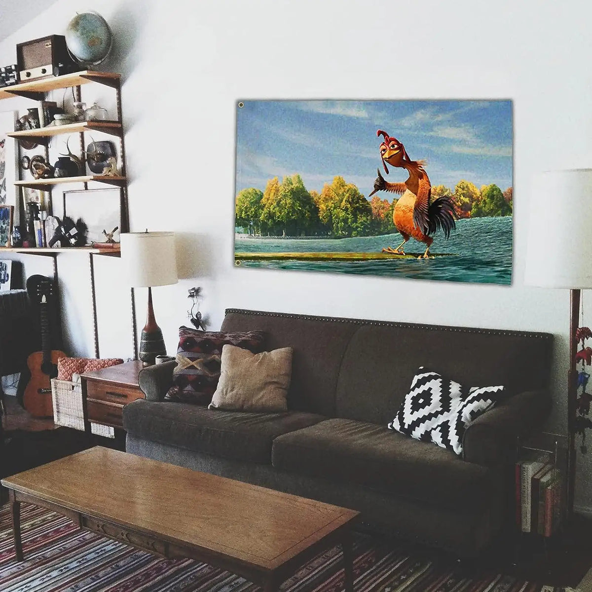 affiche murale coq moderne orange noire blanche bleue verte marron opaque 150x90cm decoration interieur